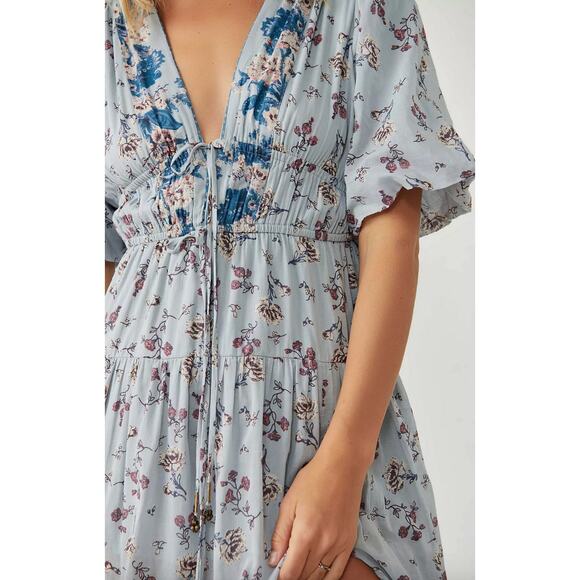 Free People Lysette Maxi Dress Floral Boho Cottage Romantic Fairy Blue Small - Picture 2 of 16